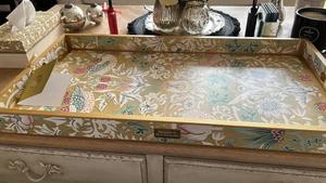 Plateau de service en bois Vintage Bird & Floral Accent décoratif fait à la main Home Decor Vintage Pattern - Product Image 3