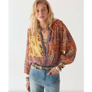 LEANDRA Free Size Women's Bohemian <b>Blouse</b>-Mullumbimby Patchwork Embroidered <b>Satin</b> Chiffon Knitted Fabric Lace for Spring/Summer - Product Image 2