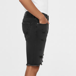 Shorts en jean pour homme avec logo imprimé DTF personnalisé, couleur unie, ourlet brut, respirant, imperméable, écologique, 100% coton - Product Image 6