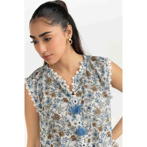 ชุดเซ็ตสไตล์โบฮีเมียนลำลองสำหรับผู้หญิง IUSTTS-2125 เสื้อครอปและกางเกงขาสั้นผ้าชีฟองพิมพ์ลายสำหรับฤดูใบไม้ผลิ/ฤดูร้อน - Product Image 2