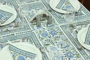 ผ้าปูโต๊ะผ้าฝ้าย100% ลายดอกไม้สีฟ้าสีขาวลายดอกไม้ปรับขนาดได้สำหรับงานเลี้ยงในฟาร์มงานแต่งงานบ้านโรงแรมงานเลี้ยง - Product Image 4