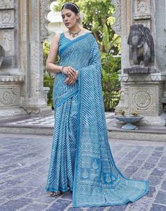 Sari de boda de algodón puro suave más vendido con blusa de impresión digital Pieza Maruti Precio de moda India - Product Image 2