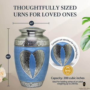โกศเผาศพสไตล์ยุโรปสีน้ำเงิน ลายหัวใจสีเงิน ขนาด 10 นิ้ว คุณภาพพรีเมียม เป็นมิตรกับสิ่งแวดล้อม ทนทาน ความจุ 220 คิวบิกอินช์ - Product Image 3