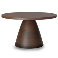 Salon maison moderne forme ronde haut riche finition noyer massif piédestal en bois de mangue Base en bois Table basse d'aspect contemporain