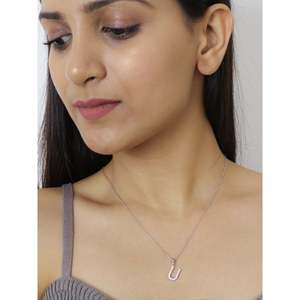 Diamantes americanos Trendy U Inicial 14K Oro Rodio Circón de agua dulce Geométrico Oro Rosa Plata Fino Colgante Collar Cristiano - Product Image 3