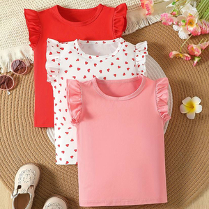 Camiseta Deportiva Informal de Verano para Niñas, de Punto, Lisa, de Manga Corta, Cuello Redondo, de Poliéster/Algodón, Cómoda, de Secado Rápido, Transpirable, con Estampado - Product Image 1