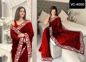 Ropa de fiesta de diseñador pakistaní de la India, Sari Kanchipuram, saris de seda suave Lichi con blusa, saris de estilo indio del Sur para mujer - Product Image 5