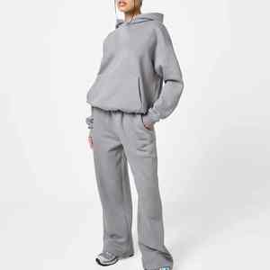 Article très vendu Ensemble 2 pièces 100% coton acidwash pantalon évasé baggy et sweat-shirt boutonné avec logo personnalisé survêtements pour femmes - Product Image 3