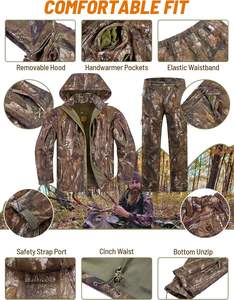 ชุดแจ็คเก็ตและกางเกงลายพรางสำหรับผู้ชาย พร้อมซับในขนแกะนุ่ม อุ่น กันน้ำ กันลม เหมาะสำหรับการล่าสัตว์ในฤดูหนาว พร้อมหน้ากากปิดหน้า - Product Image 5