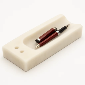 ถาดปากกาหินอ่อนสีขาวแบบมินิมอลพร้อมที่ใส่ปากกาสองชั้นสำหรับจัดโต๊ะที่เก็บของในสำนักงานอย่างมีสไตล์สำหรับเขียนเครื่องมือและปากกา - Product Image 1