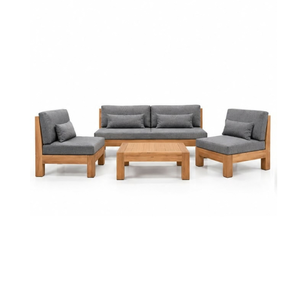 Ensemble de canapés d'extérieur en teck massif avec coussins gris, mobilier de salon de jardin pour hôtel, complexe hôtelier, balcon et terrasse - Product Image 1