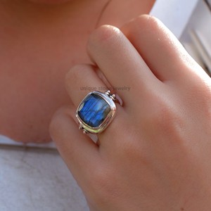 Women's 925 Sterling <b>Silver</b> Fire Labradorite <b>Ring</b> Handmade Natural Gemstone Beautiful <b>Statement</b> Piece Fain Jewelry Bezel Setting - Product Image 3