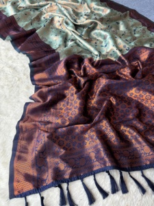 ชุดส่าหรีคอตตอนสไตล์อินเดียดั้งเดิมคุณภาพสูงดีไซน์ใหม่ - Product Image 3