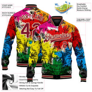 Premium Men's Varsity Sport Jacket Custom Black Crimson City Cream Skull Fashion 3D Bomber Full-Snap Varsity Letterman Jacket - Product Image 3