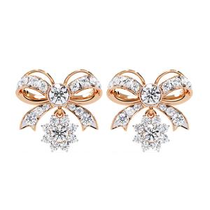 Boucles d'oreilles minimalistes en or massif 24 carats, forme de nœud, diamant naturel taille brillant, fabrication artisanale, certifiées IGI, design élégant pour - Product Image 1