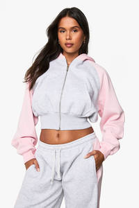 Sudadera con capucha de mujer con cremallera y Panel de contraste de alta calidad, sudadera cálida Flecce antiarrugas transpirable para gimnasio y ropa de calle, sudaderas con capucha para mujer - Product Image 3