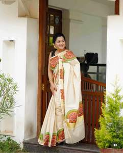 Saree en lin doux avec bordure dorée avec chemisier tissu de meilleure qualité nouvelle impression - Product Image 4