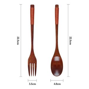 Cuillère de service à salade en bois naturel ensemble de fourchette cuillère écologique couverts cuillère à salade et fourchette mélange de salade couverts vaisselle vaisselle - Product Image 1