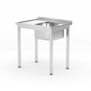 Table d'évier de cuisine profilée côté droit avec étagère, profondeur 600 mm, 800x600x(H)850 mm - Product Image 1
