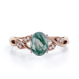 Personalizable 0,6 quilates oval musgo ágata moissanita anillo de compromiso grabado arte decoración Split vástago boda joyería rubí diamante - Product Image 2
