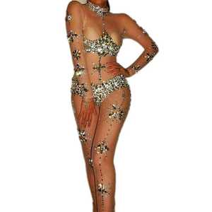 Women Dance Club Suits Fashionable Sequin Cutout <b>Jumpsuits</b> Stylish Rhinestone Clubwear for <b>Party</b> Night - Product Image 1