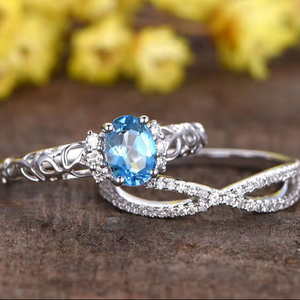 Anillo de compromiso de piedras preciosas de oro blanco de 14K con Topacio Azul de corte ovalado para regalo de aniversario, joyería de diamantes, anillo de bodas - Product Image 1