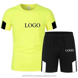 Ensemble de survêtements 2 pièces grande taille pour hommes T-shirt de sport respirant 100% coton haut court d'été brodé à la mode automne - Product Image 3