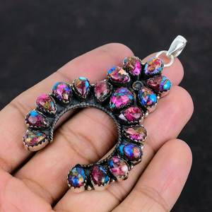 Kingman Multi-Color <b>Turquoise</b> Gemstone Pendant Pink Dahlia & Spiny Oyster for Wedding & Gift Jewelry - Product Image 3