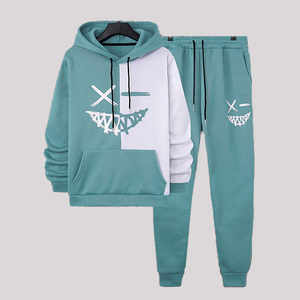 Custom Logo Sweatsuit Men's Cotton Blank <b>Plain</b> <b>Tracksuit</b> Cropped Boxy Pullover Hoodie and Flared Sweatpants Set Sweatsuits Men - Product Image 5