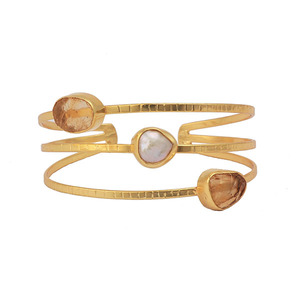 Bracelet à triple bande fait à la main de style bohème Labradorite en plaqué or avec pierres précieuses texturées Bracelet cadeau avec diamant en argent - Product Image 5