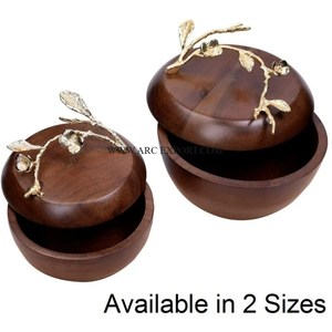 ชามเสิร์ฟอาหารบนโต๊ะอาหารทำจากโลหะถ้วยเสิร์ฟอาหารแฟนซีพร้อมฐานไม้สำหรับใส่อาหารเย็น - Product Image 3