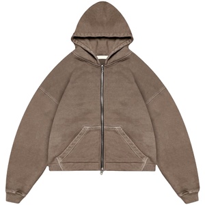 Éponge française surdimensionnée Épaule tombante Double fermeture éclair Boxy Fit Sweats à capuche zippés Lavage à l'acide personnalisé Sweat à capuche vierge respirant - Product Image 3