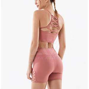 Femmes taille haute respirant sans manches Yoga Fitness ensemble solide motif Leggings soutiens-gorge avec fermeture élastique vente d'été - Product Image 6