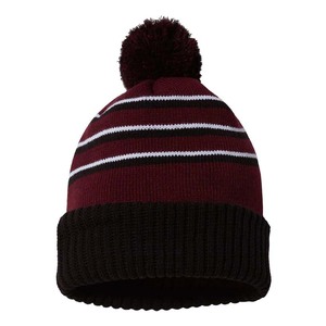 Gorro de Punto Personalizado con Logotipo Bordado, de Poliéster/Algodón, con Rayas Naranjas, Unisex, para Esquí y Snowboard, con Pompón en el Borde - Product Image 6
