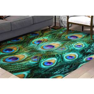 Peacock Feather <b>Rug</b>: 3D Printed Colorful Accent <b>Rug</b>,<b>Chenille</b> <b>Rug</b> - Product Image 1