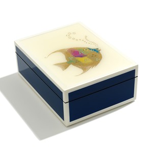 White lacquer <b>vanity</b> trinket <b>box</b> lacquerware for home desktop styling on trend lacquered boxes - Product Image 1