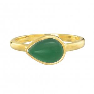 Bague en argent STERLING 925 en ONYX vert, anneau en argent plaqué or en forme de poire - Product Image 1