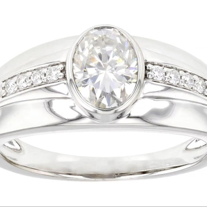 1.40 Carat Moissanite <b>Men's</b> <b>Ring</b> Oval Cut D Color VVS1 Clarity Wedding Engagement Jewelry With Ruby & Diamond Inlay Setting - Product Image 1