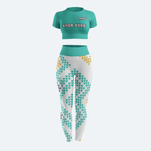 Ensemble de leggings et crop top athlétique pour femme, à taille élastique, respirant, séchage rapide, extensible, pour gym et yoga, avec impression par sublimation - Product Image 1
