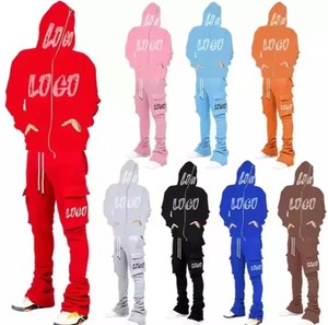 Pantalon de survêtement évasé à capuche imprimé personnalisé sweat à capuche unisexe hiver Streetwear survêtement empilé survêtement homme lavé 100% - Product Image 4