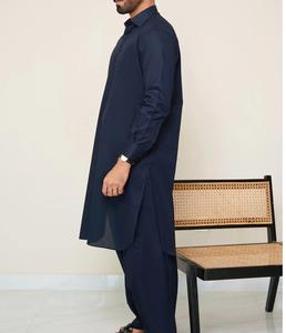 Conjunto de traje Shalwar Kameez para hombre de Color oscuro azul marino, 2 uds., ropa pakistaní e india, algodón, invierno y verano, informal, Salwar kameez - Product Image 3