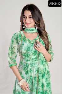 Ropa étnica india Georgette Maxi vestidos y Dupatta con trabajo de impresión digital Listo para usar Vestidos Estilo Kurtis Set para mujeres - Product Image 3