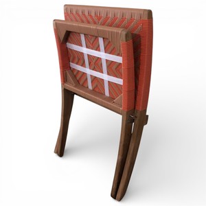 Custom Weather Resistant Hand-Woven Teak Wood Folding Lounge <b>Chair</b> Outdoor Portable <b>Deck</b> Geometric Orange Rope Weaving Pattern - Product Image 6