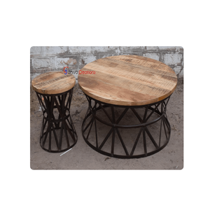 Table basse industrielle moderne personnalisée en bois massif et fer pour appartement et usage extérieur Mobilier de maison écologique - Product Image 5