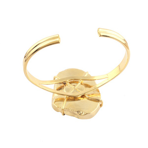 Fashion Personality Natural Blue Agate Slice <b>Boho</b> Statement Adjustable <b>Bracelet</b> Gold Plated Double Layer Open Cuff <b>Bracelet</b> Gift - Product Image 4