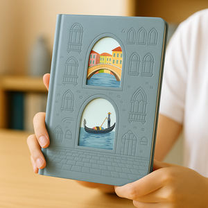 LABON estilo <span class=keywords><strong>Venecia</strong></span> ventana grabada con láser diario PU Tapa dura diseño OEM cuaderno personalizado Tema de viaje - Product Image 4