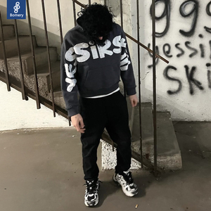 Autumn Herren Retro Hoodie Baumwolle <span class=keywords><strong>American</strong></span> <span class=keywords><strong>Patchwork</strong></span> Bestickter loser Pullover Langarm Langarm Front Casual Hooded Pullover - Product Image 2
