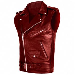 Gilet en cuir vintage personnalisé avec logo, veste de club de motards pour hommes, col à revers, fermeture éclair, streetwear, mode, haut sans manches - Product Image 6