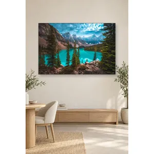 Impression sur toile du lac de montagne turquoise Fida entouré de piniers - Product Image 4