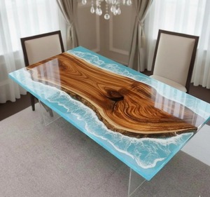 Customized Large <b>Epoxy</b> <b>Table</b> Blue Ocean River Look <b>Resin</b> Handmade Dining <b>Table</b> Wooden Coffee <b>Top</b> Modern Living Room Interior - Product Image 1